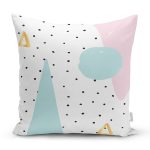 - 7785 - Realhomes Beyaz Zemin Üzerinde Renkli Modern Desenli Siyah Puantiyeli Yastık Kırlent Kılıfı Realhomes