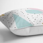 - 7785 - Realhomes Beyaz Zemin Üzerinde Renkli Modern Desenli Siyah Puantiyeli Yastık Kırlent Kılıfı Realhomes