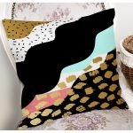 - 7787 - Realhomes Renkli Zemin Üzerinde Gold Detaylı Modern Desenli Modern Yastık Kırlent Kılıfı Realhomes