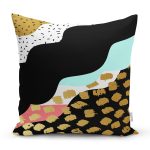 - 7787 - Realhomes Renkli Zemin Üzerinde Gold Detaylı Modern Desenli Modern Yastık Kırlent Kılıfı Realhomes