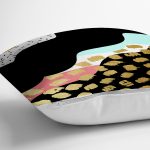 - 7787 - Realhomes Renkli Zemin Üzerinde Gold Detaylı Modern Desenli Modern Yastık Kırlent Kılıfı Realhomes