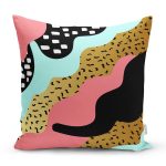 - 7788 - Realhomes  Renkli Zemin Üzerinde Gold Detaylı Modern Desenli Modern Yastık Kırlent Kılıfı Realhomes