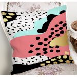 Renkli Zemin Üzerinde Gold Detaylı Modern Desenli Modern Yastık Kırlent Kılıfı Realhomes