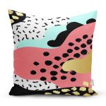 Renkli Zemin Üzerinde Gold Detaylı Modern Desenli Modern Yastık Kırlent Kılıfı Realhomes