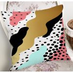 - 7790 - Realhomes  Renkli Zemin Üzerinde Gold Detaylı Modern Desenli Modern Yastık Kırlent Kılıfı Realhomes