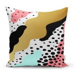 - 7790 - Realhomes  Renkli Zemin Üzerinde Gold Detaylı Modern Desenli Modern Yastık Kırlent Kılıfı Realhomes