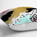 - 7790 - Realhomes  Renkli Zemin Üzerinde Gold Detaylı Modern Desenli Modern Yastık Kırlent Kılıfı Realhomes