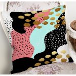 Renkli Zemin Üzerinde Gold Detaylı Modern Desenli Modern Yastık Kırlent Kılıfı Realhomes