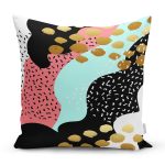 Renkli Zemin Üzerinde Gold Detaylı Modern Desenli Modern Yastık Kırlent Kılıfı Realhomes