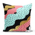 Renkli Zemin Üzerinde Gold Detaylı Modern Desenli Modern Yastık Kırlent Kılıfı Realhomes