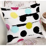 - 7794 - Realhomes Beyaz Zeminli Renkli Puantiye Desenli Dijital Baskılı Modern Yastık Kırlent Kılıfı Realhomes