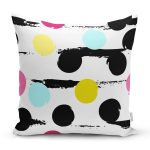 - 7794 - Realhomes Beyaz Zeminli Renkli Puantiye Desenli Dijital Baskılı Modern Yastık Kırlent Kılıfı Realhomes