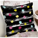 Siyah Zemin Üzerinde Renkli Puantiyeli Desenli Modern Yastık Kırlent Kılıfı Realhomes