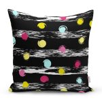 Siyah Zemin Üzerinde Renkli Puantiyeli Desenli Modern Yastık Kırlent Kılıfı Realhomes