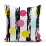 Beyaz Zeminli Renkli Puantiye Desenli Dijital Baskılı Modern Yastık Kırlent Kılıfı Realhomes