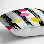 Beyaz Zeminli Renkli Puantiye Desenli Dijital Baskılı Modern Yastık Kırlent Kılıfı Realhomes