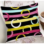 - 7797 - Realhomes Siyah Zemin Üzerinde Modern Çizgili Renkli Puantiyeli Yastık Kırlent Kılıfı Realhomes
