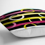 - 7797 - Realhomes Siyah Zemin Üzerinde Modern Çizgili Renkli Puantiyeli Yastık Kırlent Kılıfı Realhomes