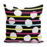 Siyah Zemin Üzerinde Modern Çizgili Beyaz Puantiyeli Yastık Kırlent Kılıfı Realhomes