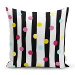 - 7799 - Realhomes Beyaz Zemin Üzerinde Modern Siyah Çizgili Renkli Puantiyeli Yastık Kırlent Kılıfı Realhomes