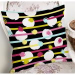 - 7800 - Realhomes Siyah Zemin Üzerinde Modern Çizgili Beyaz Puantiyeli Yastık Kırlent Kılıfı Realhomes