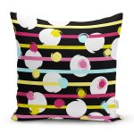 - 7800 - Realhomes Siyah Zemin Üzerinde Modern Çizgili Beyaz Puantiyeli Yastık Kırlent Kılıfı Realhomes