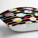 - 7800 - Realhomes Siyah Zemin Üzerinde Modern Çizgili Beyaz Puantiyeli Yastık Kırlent Kılıfı Realhomes