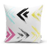Beyaz Zemin Üzerinde Renkli Geometrik Desenli Dijital Baskılı Modern Yastık Kılıfı Realhomes