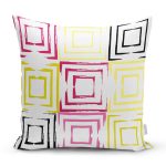 Beyaz Zemin Üzerinde Renkli Geometrik Desenli Dijital Baskılı Modern Yastık Kılıfı Realhomes