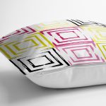 Beyaz Zemin Üzerinde Renkli Geometrik Desenli Dijital Baskılı Modern Yastık Kılıfı Realhomes