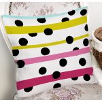 - 7805 - Realhomes Beyaz Zemin Üzerinde Modern Renkli Çizgili Siyah Puantiyeli Yastık Kırlent Kılıfı Realhomes