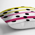 - 7805 - Realhomes Beyaz Zemin Üzerinde Modern Renkli Çizgili Siyah Puantiyeli Yastık Kırlent Kılıfı Realhomes