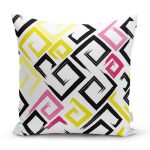 - 7806 - Realhomes Beyaz Zemin Üzerinde Renkli Modern Geometrik Desenli Yastık Kırlent Kılıfı Realhomes