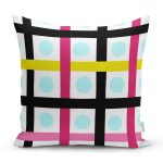 Beyaz Zemin Üzerinde Modern Renkli Çizgili Puantiye Desenli Yastık Kırlent Kılıfı Realhomes