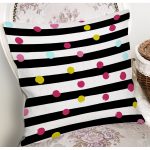 Beyaz Zemin Üzerinde Modern Siyah Çizgili Renkli Puantiyeli Yastık Kırlent Kılıfı Realhomes