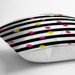 Beyaz Zemin Üzerinde Modern Siyah Çizgili Renkli Puantiyeli Yastık Kırlent Kılıfı Realhomes