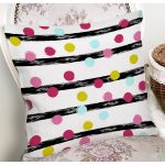 - 7811 - Realhomes Beyaz Zemin Üzerinde Modern Siyah Çizgili Renkli Puantiyeli Yastık Kırlent Kılıfı Realhomes
