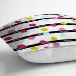 - 7811 - Realhomes Beyaz Zemin Üzerinde Modern Siyah Çizgili Renkli Puantiyeli Yastık Kırlent Kılıfı Realhomes