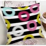 Beyaz Zemin Üzerinde Siyah Çizgili Renkli Geometrik Desenli Yastık Kırlent Kılıfı Realhomes