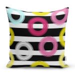 Beyaz Zemin Üzerinde Siyah Çizgili Renkli Geometrik Desenli Yastık Kırlent Kılıfı Realhomes