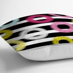 Beyaz Zemin Üzerinde Siyah Çizgili Renkli Geometrik Desenli Yastık Kırlent Kılıfı Realhomes