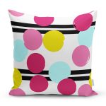 Beyaz Zemin Üzerinde Siyah Modern Çizgili Renkli Puantiyeli Yastık Kırlent Kılıfı Realhomes