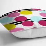 Beyaz Zemin Üzerinde Siyah Modern Çizgili Renkli Puantiyeli Yastık Kırlent Kılıfı Realhomes