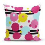 Beyaz Zemin Üzerinde Siyah Modern Çizgili Renkli Puantiyeli Yastık Kırlent Kılıfı Realhomes