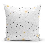 Beyaz Zemin Üzerinde Gold Detaylı Siyah Puantiye Desenli Yastık Kırlent Kılıfı Realhomes