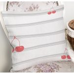 Beyaz Zemin Üzerinde Gri Modern Çizgili Kiraz Desenli Yastık Kırlent Kılıfı Realhomes