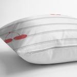 Beyaz Zemin Üzerinde Gri Modern Çizgili Kiraz Desenli Yastık Kırlent Kılıfı Realhomes