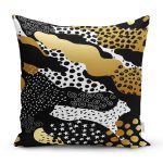 - 7822 - Realhomes  Siyah Zemin Üzerinde Gold Detaylı Modern Desenli Modern Yastık Kırlent Kılıfı Realhomes