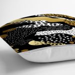 - 7822 - Realhomes  Siyah Zemin Üzerinde Gold Detaylı Modern Desenli Modern Yastık Kırlent Kılıfı Realhomes