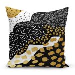 - 7824 - Realhomes Renkli Zemin Üzerinde Gold Detaylı Modern Desenli Modern Yastık Kırlent Kılıfı Realhomes